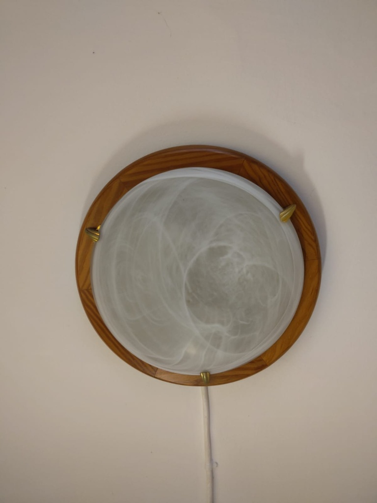 Plafonnier rond – verre marbré et contour bois (L)